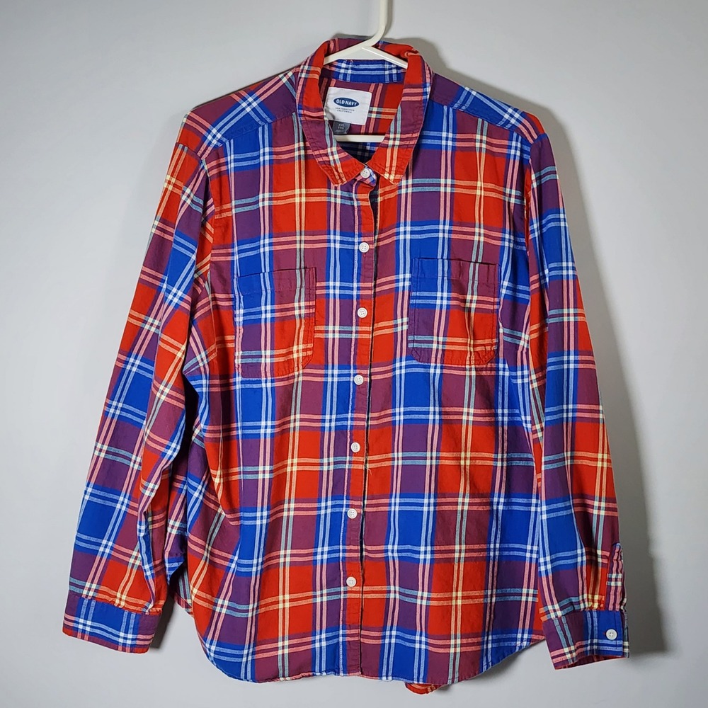 Old Navy Flannel Shirt Womens XXL Red Plaid Cotton Long Sleeve Casual Western